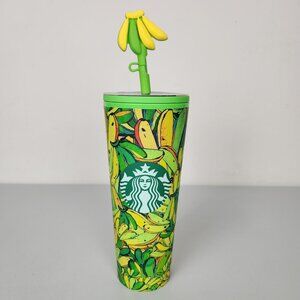 Starbucks X Farm Rio Banana Leaves Cold Cup Tumbler With Straw & Topper Lid NEW